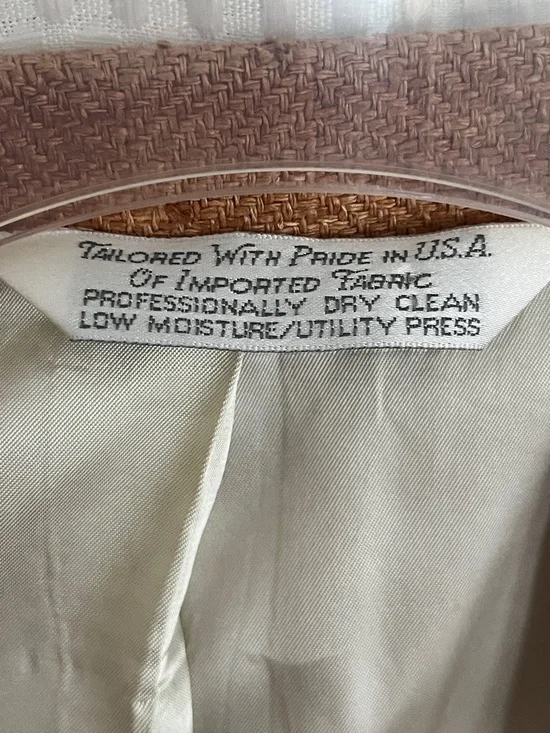 Vintage 80s Lands’ End 100% Wool Blazer 42R Tan Herringbone USA Tailored - Picture 9 of 11